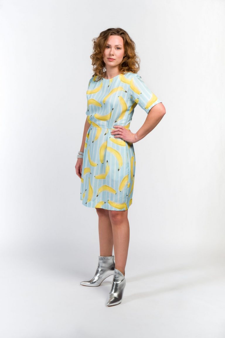 Tencel jurk in bananenprint - duurzame en ademende stof voor dames